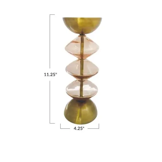 Hello Honey&reg; Reclaimed Glass & Metal Decorative Pillar Candle Holder Gold/Pink {5}