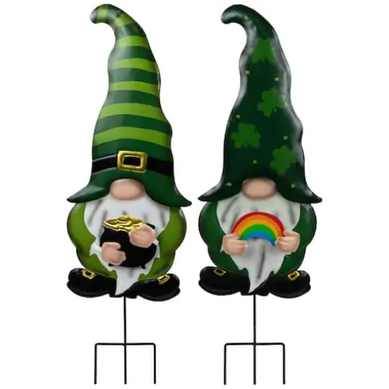 27.5" Pot of Gold & Rainbow St Patrick's Day Gnomes Outdoor Garden Stakes Set {1}