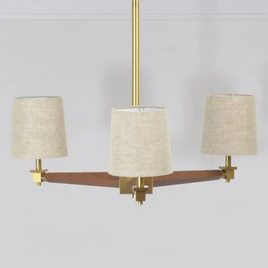 Hello Honey&reg; 37.5" Wood & Metal Chandelier with Linen Shades {4}