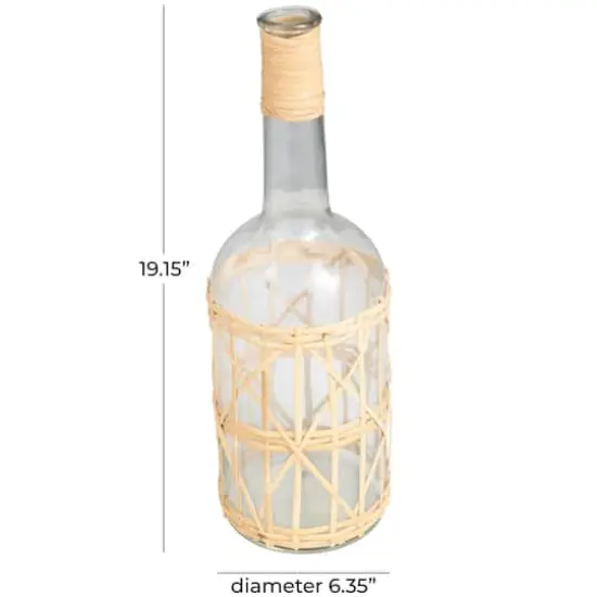 19" Clear Glass Handmade Vase with Light Brown Rattan Woven Body & Neck {7}