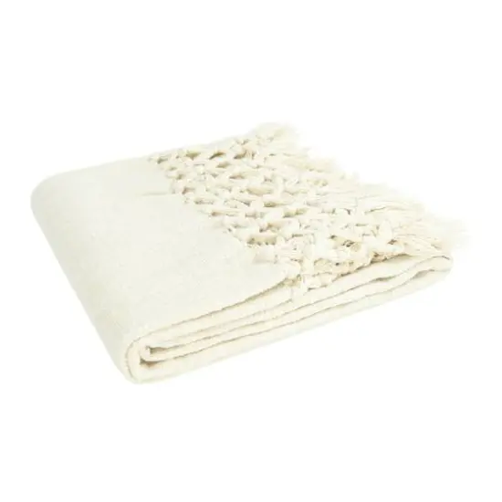Hello Honey&reg; Cream Woven Cotton Throw Blanket with Crochet & Fringe {5}