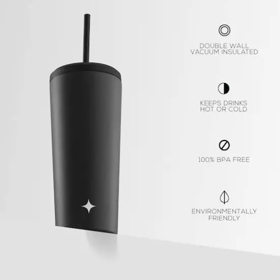 JoyJolt® 20oz. Vacuum Insulated Tumbler with Flip Lid & Straw Black {5}