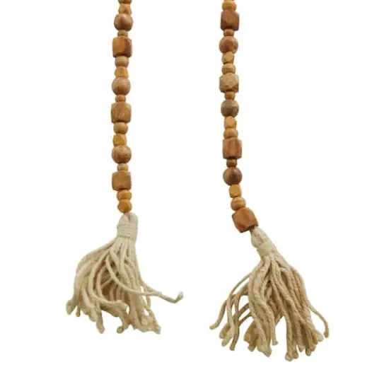 80" Geometric Wood Bead Garland with Tassels Brown {4}