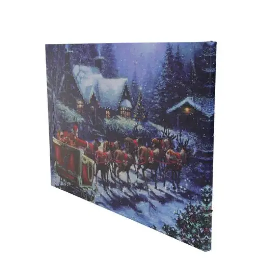 LED Lighted Santa Claus In Sleigh Christmas Canvas Wall Art {3}