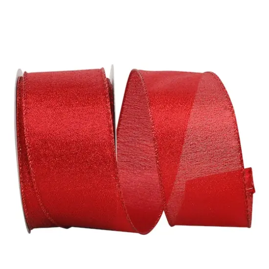 JAM Paper 2.5" x 20 yd. Red Metallic Display Wired Edge Ribbon {1}