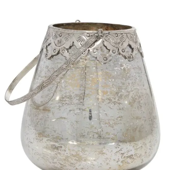 Set of 3 Silver Glass Glam Candle Holder, 5", 7", 9" {10}