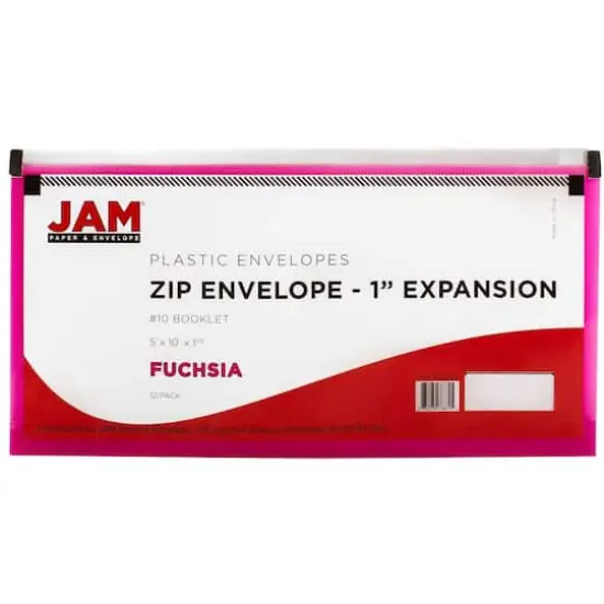 JAM Paper 5" x 10" Plastic Zip Closure Envelopes, 12ct. Fuchsia Pink {6}