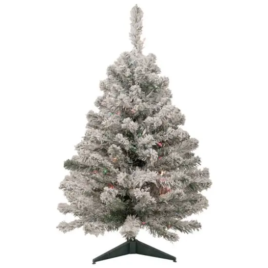 3ft. Pre-Lit Flocked Madison Pine Medium Artificial Christmas Tree, Multicolor Lights {1}