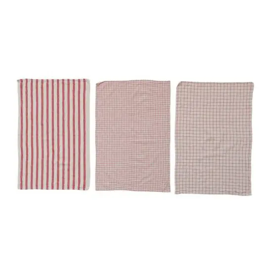 Hello Honey&reg; Red & White Grid & Stripes Cotton Tea Towels Set {1}