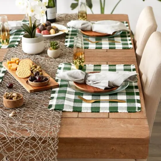 DII&reg; Heavyweight Check Fringed Cotton Placemats, 6ct. Hunter Green {4}