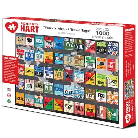 Hart Puzzles World's Airport Luggage Tags by O.W. Lawrence 1,000 Piece Jigsaw Puzzle {1}