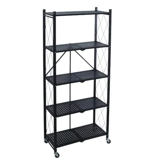 Organize It All Black 5-Tier Foldable Metal Rack with Wheels {1}