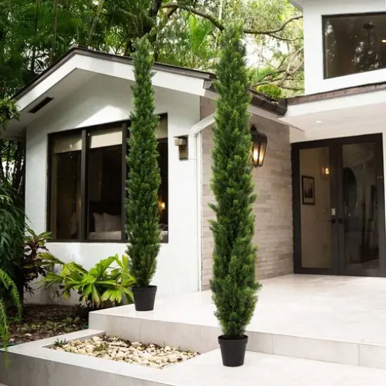 10ft. Potted Green UV Resistant Artificial Cedar Pine Tree {8}