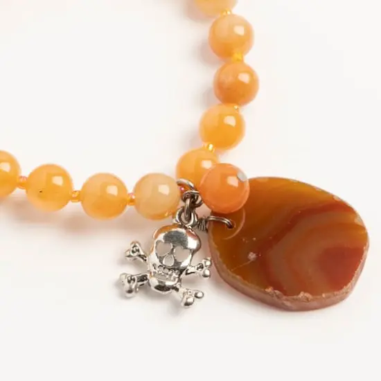 John Bead Peach Aventurine Stretch Bracelet with Agate & Skull Charms {3}