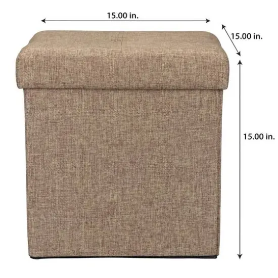 Simplify 15" Faux Linen Folding Storage Ottoman Cube Natural {7}