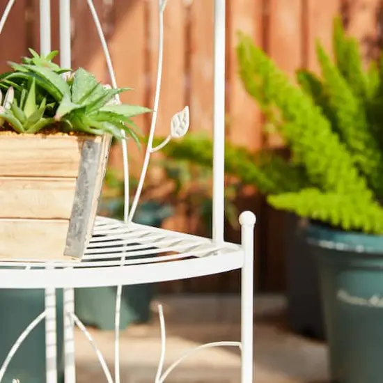 Glitzhome&reg; 3-Tiered Metal Corner Shelf Planter Stand White {7}