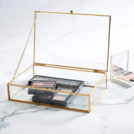 Home Details 9" Gold Vintage Glass Keepsake Box {4}