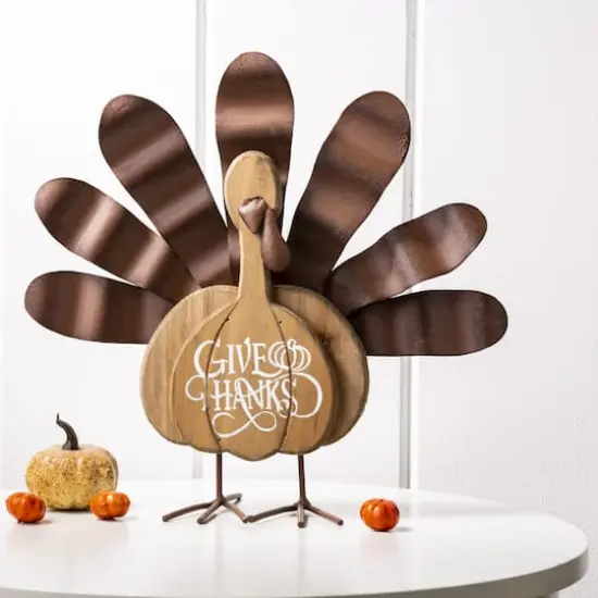 Glitzhome&reg; 12" Wood & Metal Turkey Tabletop Accent {3}