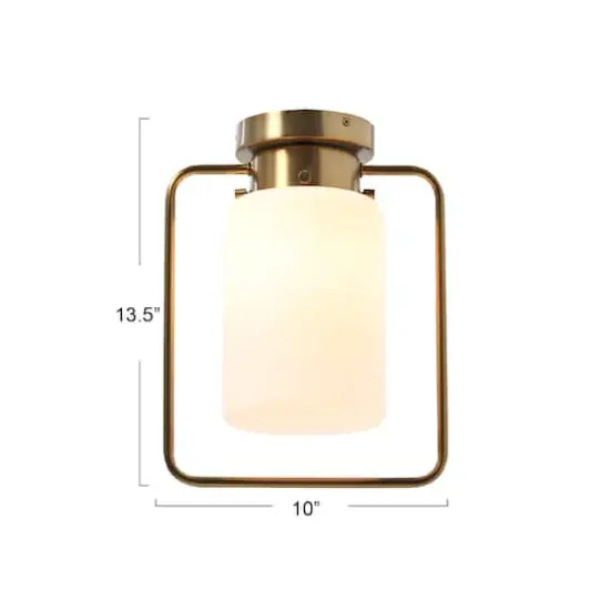 Hello Honey&reg; Robert Stevenson Lighting Ezra Metal & Frosted Glass Convertible Ceiling Light Brushed Brass {6}