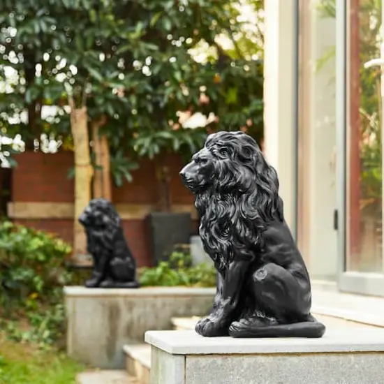 Glitzhome&reg; 21" Black Sitting Lion Garden Statue {5}