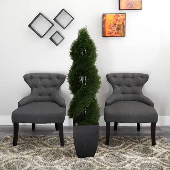 5ft. UV Resistant Double Pond Cypress Spiral Topiary Artificial Tree in Black Wash Planter {6}