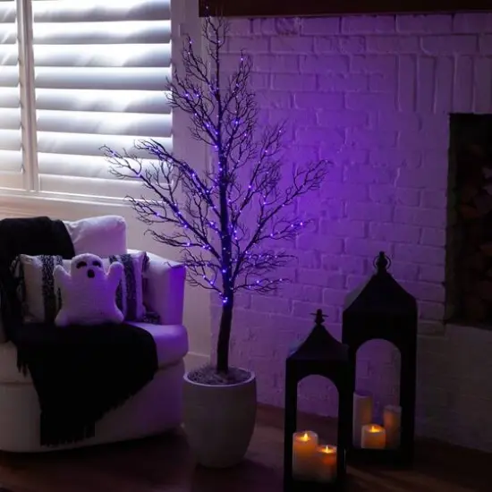 5ft. Pre-Lit Halloween Minimalist Twig Artificial Fall Tree with 240 Orange & Purple LED Lights {11}