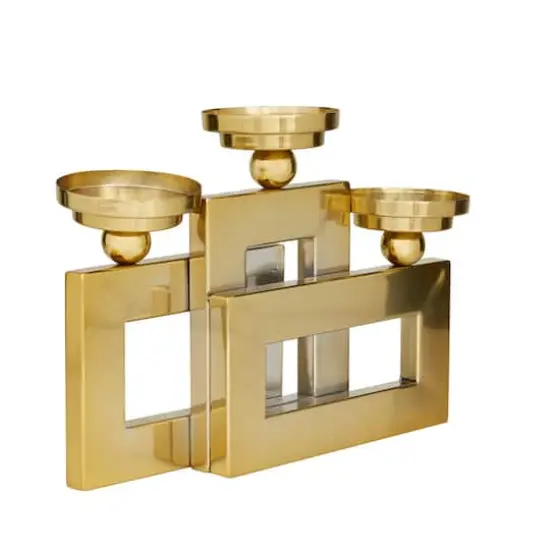 Gold Stainless Steel Modern Candle Holder, 14" x 14" x 6" {3}