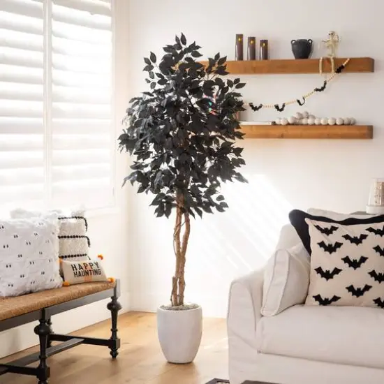 5ft. Artificial Halloween Black Ficus Tree with Natural Trunk {7}