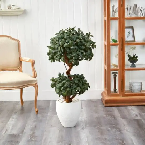 4ft. Sweet Bay Double Ball Topiary Artificial Tree in White Planter {4}