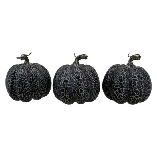 5" Black & Silver Fall Harvest Tabletop Pumpkin Set {1}