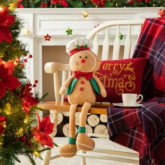 Glitzhome&reg; 25" Fabric Christmas Gingerbread Man Shelf Sitter {3}