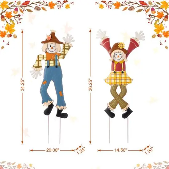 Glitzhome&reg; 36" Fall Metal Scarecrow Yard Stake Set {9}