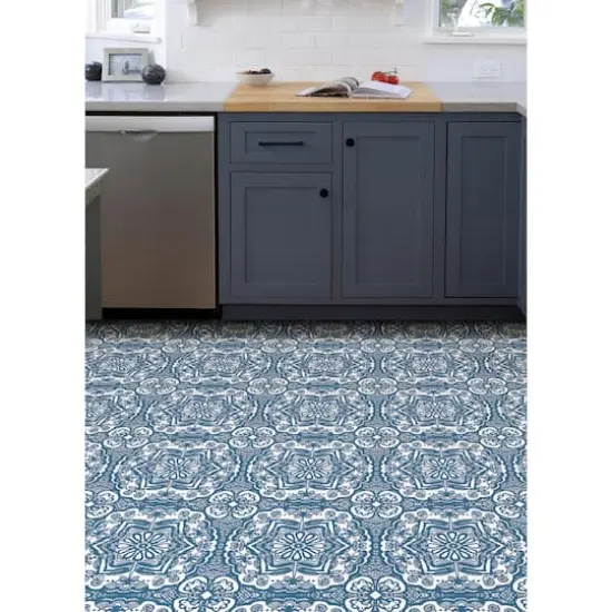 FloorPops Erina Blue Peel & Stick Floor Tiles {4}