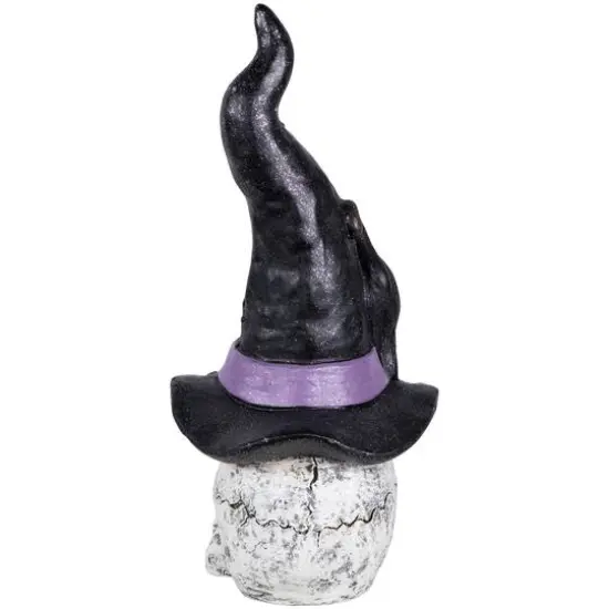 22.75" Skull in Witch Hat with Black Cat Halloween Decoration {7}