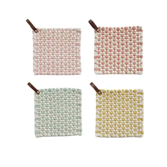 Hello Honey® Light Hue Cotton Crocheted Pot Holders with Leather Loops Set {1}