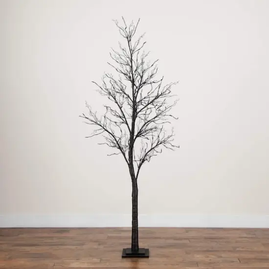 7ft. Pre-Lit Halloween Deluxe Black Twig Artificial Tree with 180 Orange & Purple LED Lights {9}