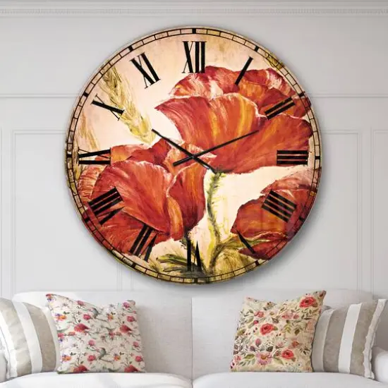 Designart 'Three Poppies Flower Traditional Wall Clock {3}