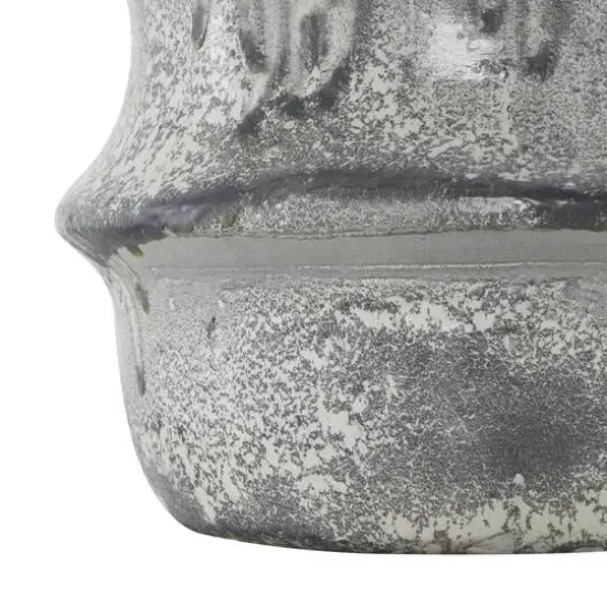 15" Light Gray Textured Paper Mache Fluted Vase with Ring Handle {6}