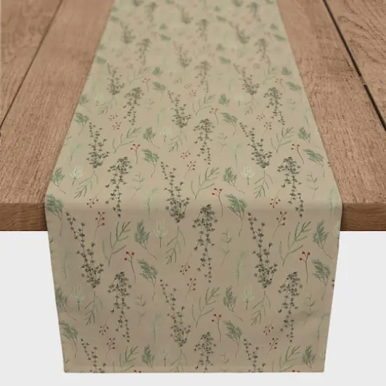 72" Brown Holiday Greenery Cotton Twill Runner {1}