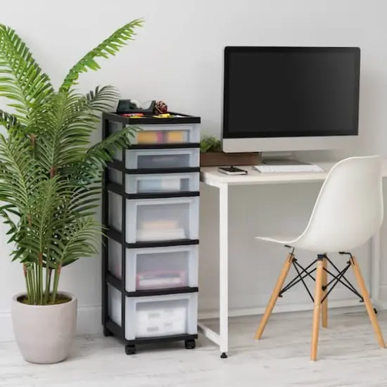 IRIS Black 6-Drawer Storage Cart With Organizer Top {5}