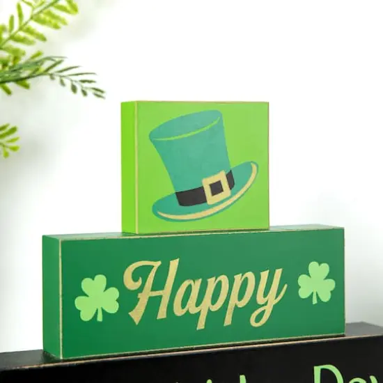 Glitzhome&reg; 9.5" St. Patrick's Wooden Block Table Sign {6}