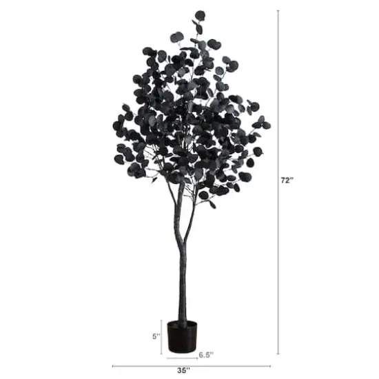 6ft. Pre-Lit Artificial Halloween Black Eucalyptus Tree with 300 Orange & Purple LED Lights {3}