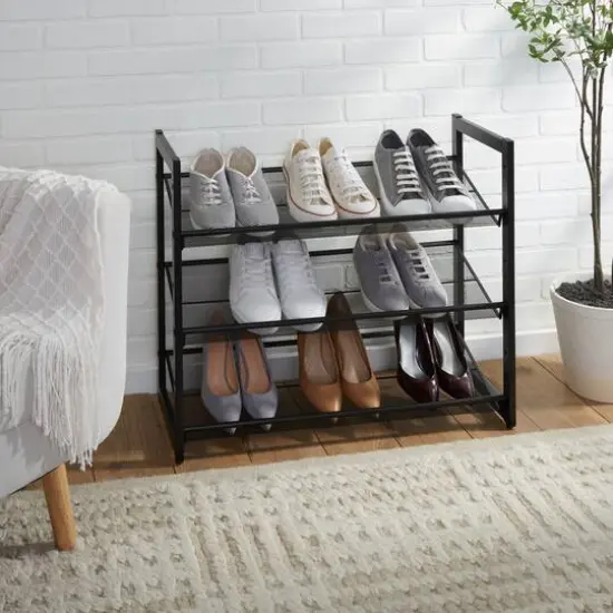 Organize It All 30" Wide Black 3 Tier Adjustable Mesh Shoe Rack {5}