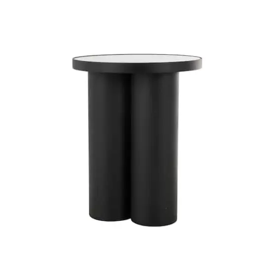 19.75" Black Metal Side End Accent Table with White Marble Tabletop {3}
