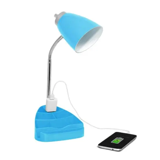 LimeLights 18.5" Gooseneck Desk Lamp with Tablet Stand and Charging Outlet Blue {5}