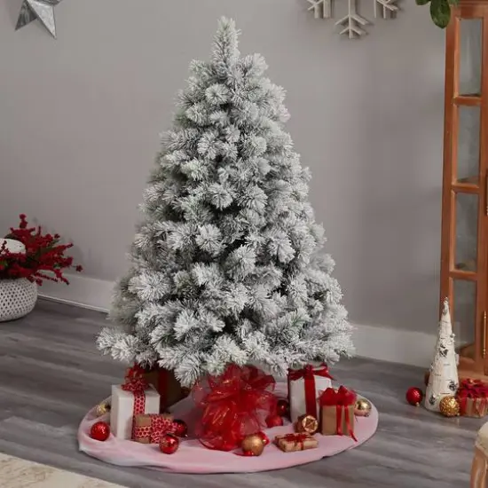 5ft. Pre-Lit Flocked Oregon Pine Artificial Christmas Tree, Clear Lights {9}