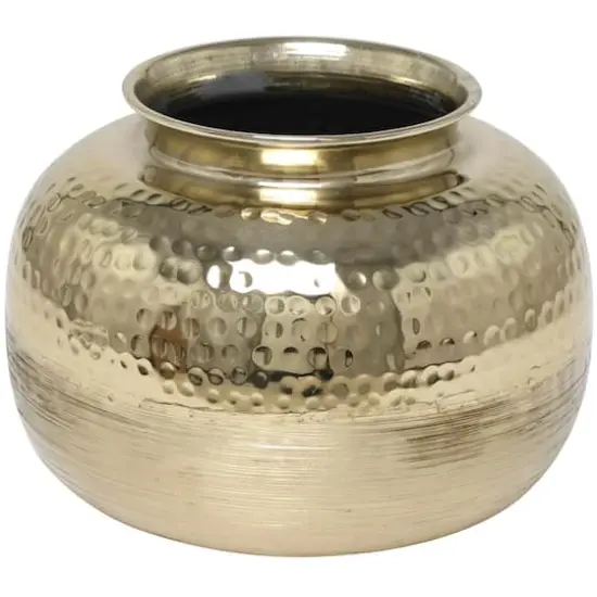 7" Gold Aluminum Brushed Vase with Hammered Top {1}