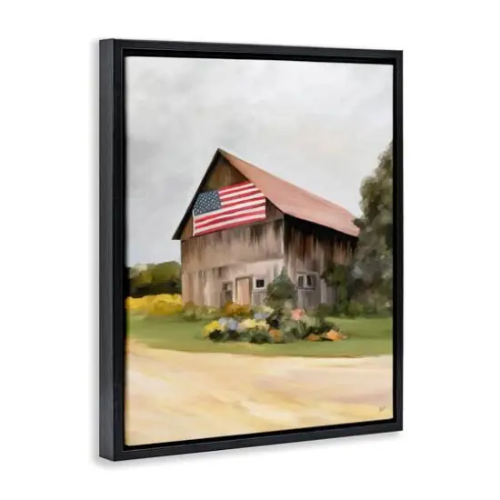 Stupell Industries Rural Americana Home Countryside Farm Flag Painting Floater Framed Art Black {4}