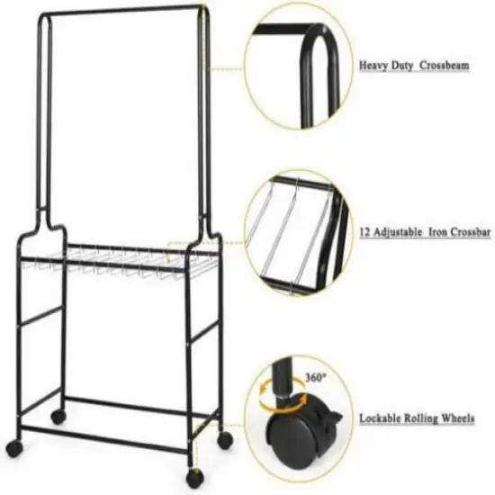 NEX&trade; Black 2-Tier Heavy Duty Rolling Metal Garment Rack {4}