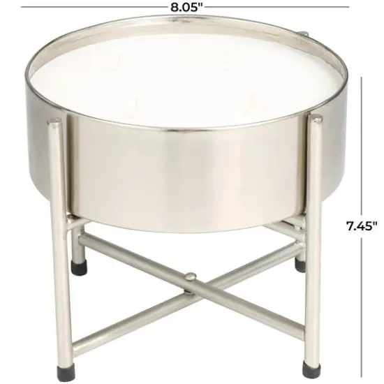 55oz. Sweet Bamboo Scented White 4 Wick Candle in Silver Bowl with Stand {6}